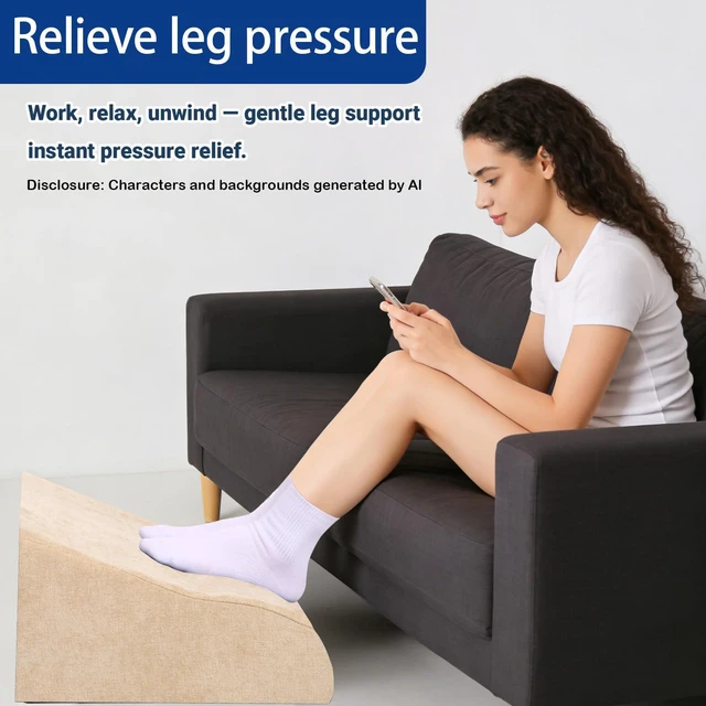 Alt view image 5 of 7 - Foot Rest for Under Desk at Work, Ergonomic Under Desk Footrest with Washable Cover for Office, Home & Gaming Leg Elevation Pillow Beige