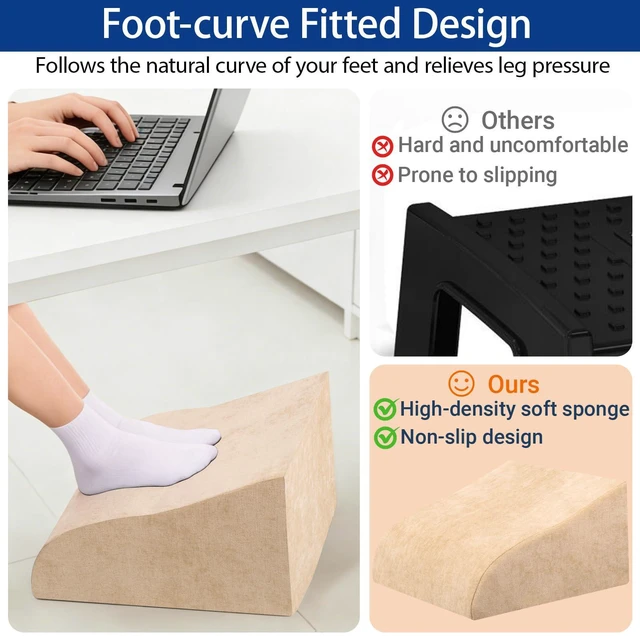 Alt view image 6 of 7 - Foot Rest for Under Desk at Work, Ergonomic Under Desk Footrest with Washable Cover for Office, Home & Gaming Leg Elevation Pillow Beige