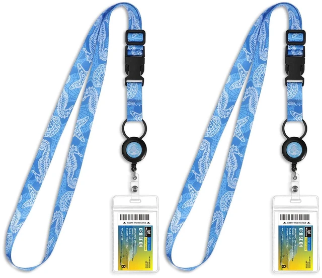 Main image of Retractable Cruise Lanyard for Ship Cards, Waterproof Lanyards for Cruise Ship Cards with ID Holder, 2 Pack, Hippocampus