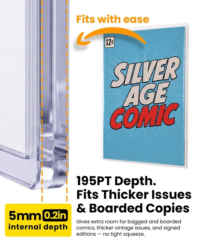 Alt view image 5 of 7 - 10 Pack Comic Book Top Loaders for Silver Age and Current Comics 15 Mil Rigid PVC Holders And 195PT Capacity Help Protect Signed Silver Age & Modern Comics For Display, Storage, Collection