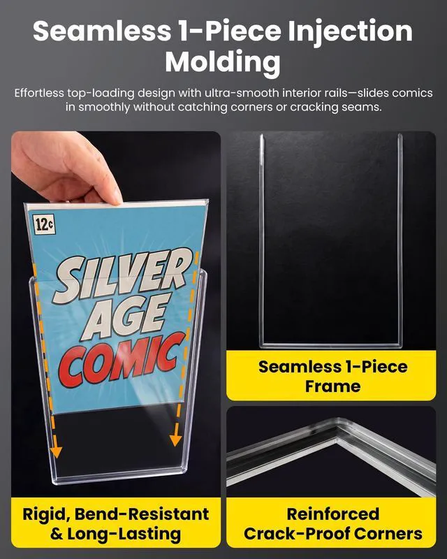 Alt view image 7 of 7 - 10 Pack Comic Book Top Loaders for Silver Age and Current Comics 15 Mil Rigid PVC Holders And 195PT Capacity Help Protect Signed Silver Age & Modern Comics For Display, Storage, Collection