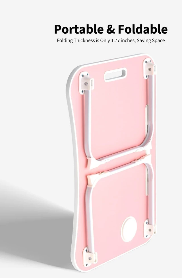 Alt view image 5 of 6 - Foldable Lap Desk, Laptop Bed Desk, Portable Lap Table, Laptop Bed Table with Cup Holder & Tablet Slot & Lifting Handle for Working Writing Drawing & Eating - Pink