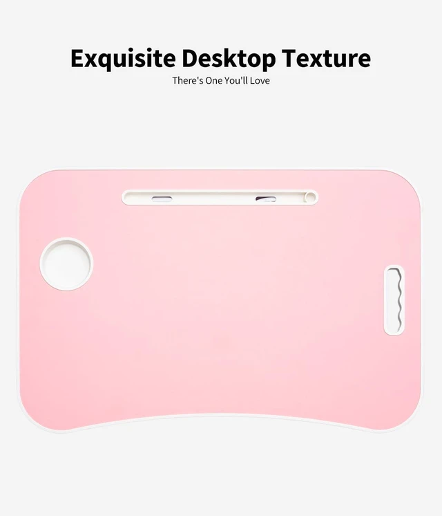 Alt view image 6 of 6 - Foldable Lap Desk, Laptop Bed Desk, Portable Lap Table, Laptop Bed Table with Cup Holder & Tablet Slot & Lifting Handle for Working Writing Drawing & Eating - Pink