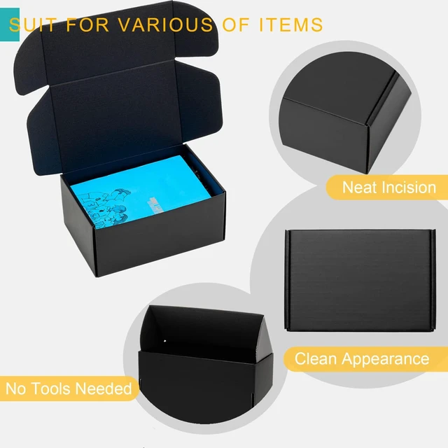 Alt view image 4 of 7 - 9x6x4 Black Shipping Boxes 24 Pack Corrugated Cardboard Box Mailer Tab Locking Literature Mailer Flat Empty Gift Packing Supplies - Mailing Box Packaging for Small Business