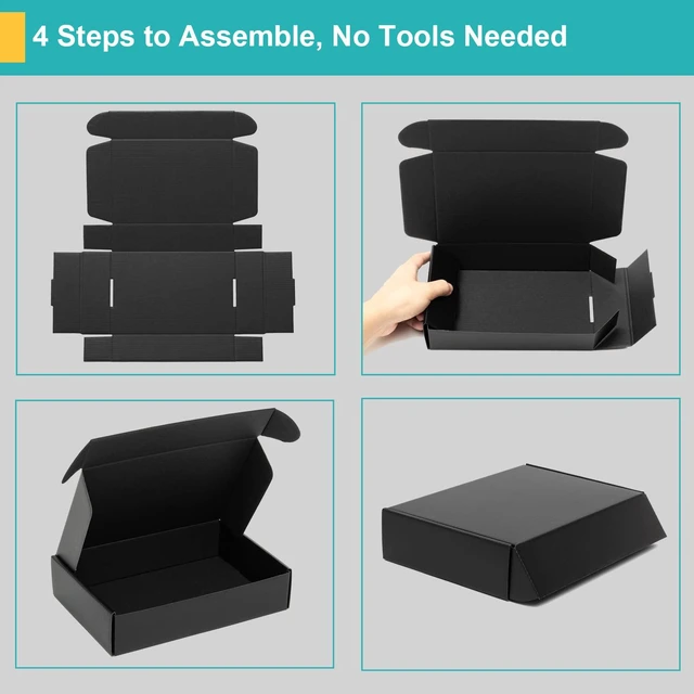 Alt view image 7 of 7 - 9x6x4 Black Shipping Boxes 24 Pack Corrugated Cardboard Box Mailer Tab Locking Literature Mailer Flat Empty Gift Packing Supplies - Mailing Box Packaging for Small Business