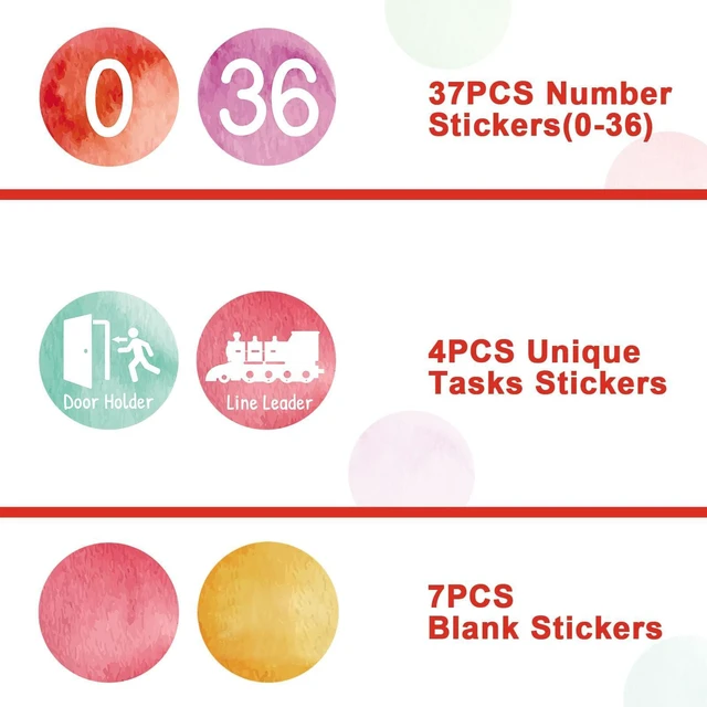 Alt view image 2 of 7 - 48PCS Watercolor Numbers Stickers Classroom Decorations Colorful Mini Dots Number Spot Markers Stickers Watercolor Classroom Labels Accents Cutouts for Preschool Elementary School Floor Decoration