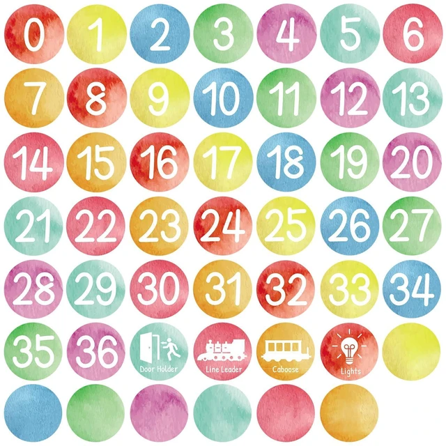 Main image of 48PCS Watercolor Numbers Stickers Classroom Decorations Colorful Mini Dots Number Spot Markers Stickers Watercolor Classroom Labels Accents Cutouts for Preschool Elementary School Floor Decoration