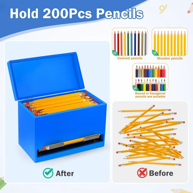 Alt view image 5 of 7 - Pencil Dispenser for Classroom, Wooden Desk Pencil Holder, Blue Teacher Must Haves, Classroom Organization, Wooden Dispenser for Pencils or Straws, for Offices, Kitchens, Restaurants
