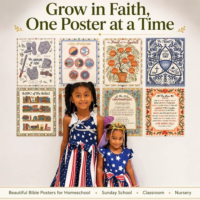 Alt view image 3 of 7 - Bible Posters, 15pc, Hand Drawn, 14x11 inch, Laminated Hand Drawn, Designed by Christian Parents in the US, Laminated Classroom Decoration, Easy to Clean, Biblically Accurate