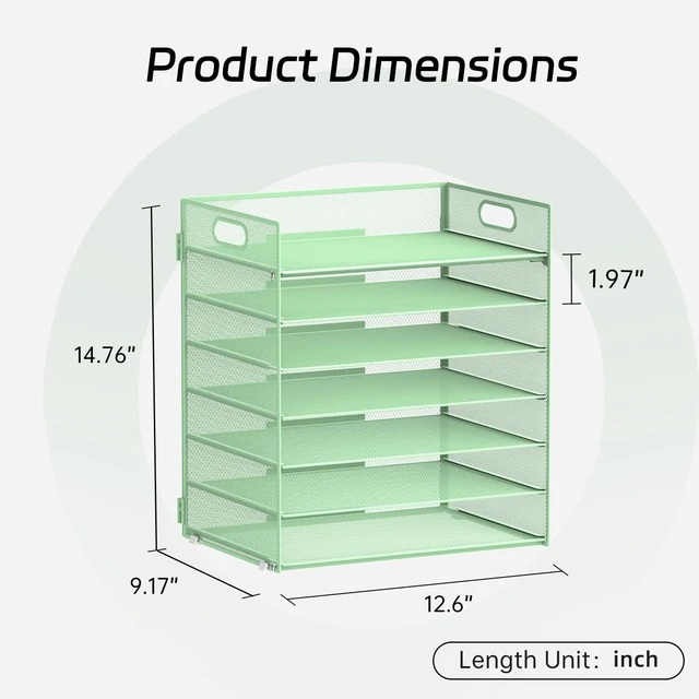 Alt view image 2 of 7 - 7 Tier Paper Organizer for Desk with Letter Trays & Handle Mint Green Black Desk File Organizer with Handle for Sorting Papers, Files, Folders, Mail, Bills and Office Supplies