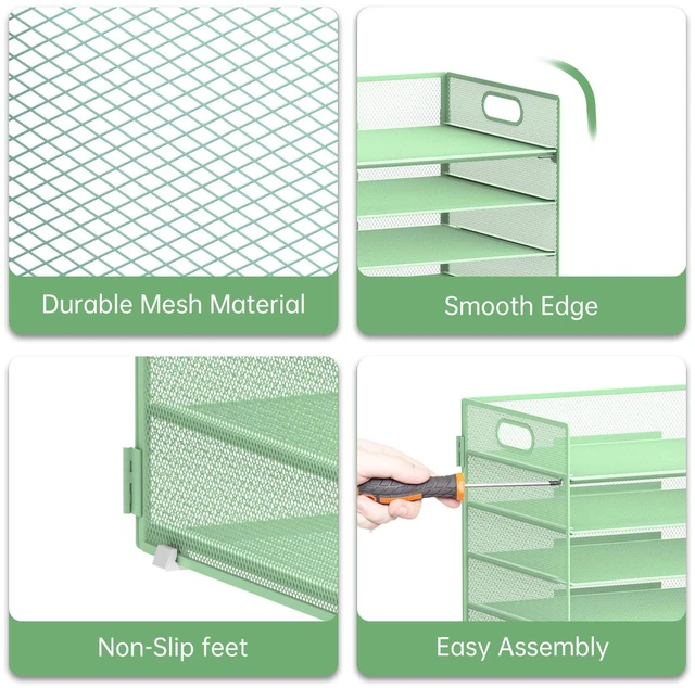 Alt view image 4 of 7 - 7 Tier Paper Organizer for Desk with Letter Trays & Handle Mint Green Black Desk File Organizer with Handle for Sorting Papers, Files, Folders, Mail, Bills and Office Supplies