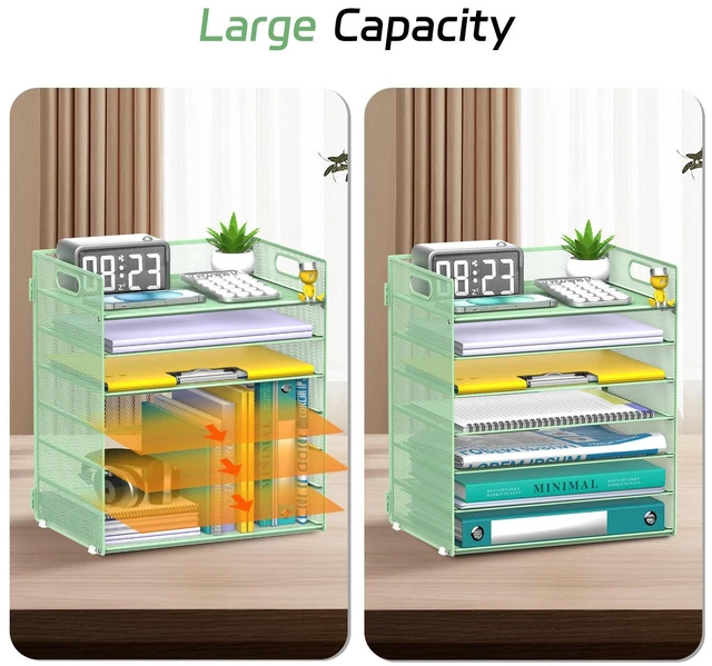 Alt view image 5 of 7 - 7 Tier Paper Organizer for Desk with Letter Trays & Handle Mint Green Black Desk File Organizer with Handle for Sorting Papers, Files, Folders, Mail, Bills and Office Supplies