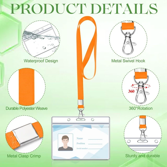 Alt view image 3 of 7 - 50 Pack ID Badge Lanyards with Clear Holders, Horizontal, Multicolor 10 colors, polyester lanyards, waterproof holders, 360° swivel hook, for school, office, events