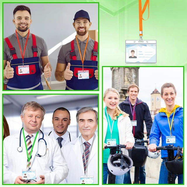 Alt view image 6 of 7 - 50 Pack ID Badge Lanyards with Clear Holders, Horizontal, Multicolor 10 colors, polyester lanyards, waterproof holders, 360° swivel hook, for school, office, events