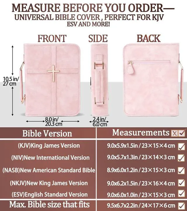Alt view image 2 of 7 - Vegan Leather Bible Cover Case, Bible Bag with Phone Pocket, Bible Case for Women, Christian Gift Box Packaging (Pink)