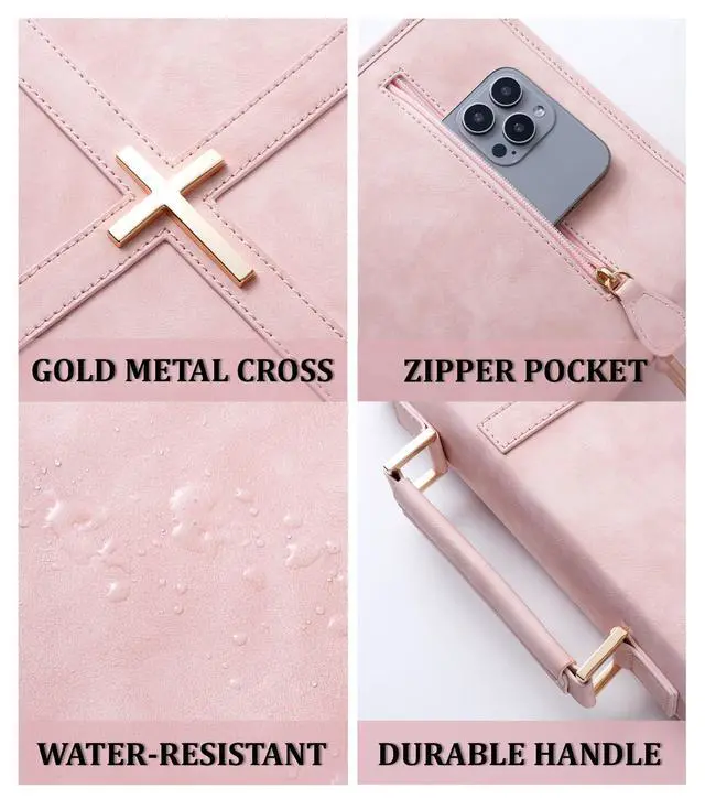 Alt view image 4 of 7 - Vegan Leather Bible Cover Case, Bible Bag with Phone Pocket, Bible Case for Women, Christian Gift Box Packaging (Pink)