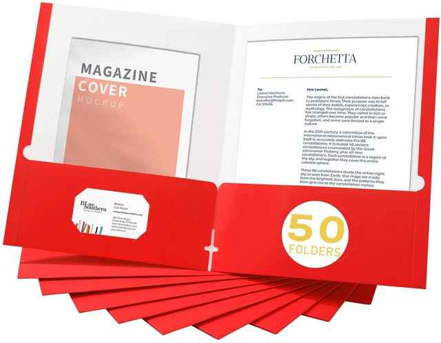Main image of File Folders with Pockets,Red Two Folders for Documents,50 Pack Paper Folders with Card Slot,Letter Size,School Students,Business,Home and Office Workers