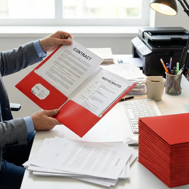 Alt view image 5 of 7 - File Folders with Pockets,Red Two Folders for Documents,50 Pack Paper Folders with Card Slot,Letter Size,School Students,Business,Home and Office Workers