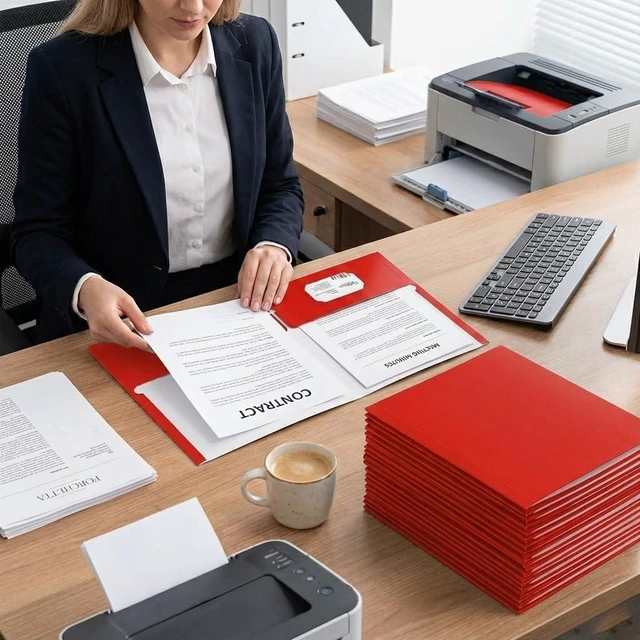 Alt view image 6 of 7 - File Folders with Pockets,Red Two Folders for Documents,50 Pack Paper Folders with Card Slot,Letter Size,School Students,Business,Home and Office Workers