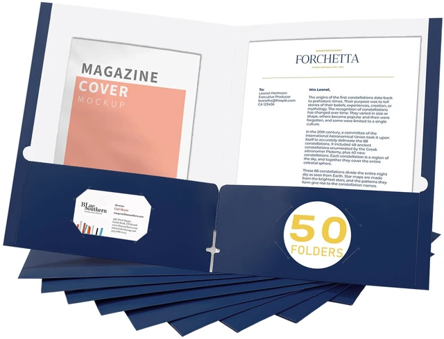 Main image of File folders with Pockets,Navy Blue Two folders for documents,50 Pack Paper Folders with Card Slot,Letter Size,School Students,Business,Home and Office Workers