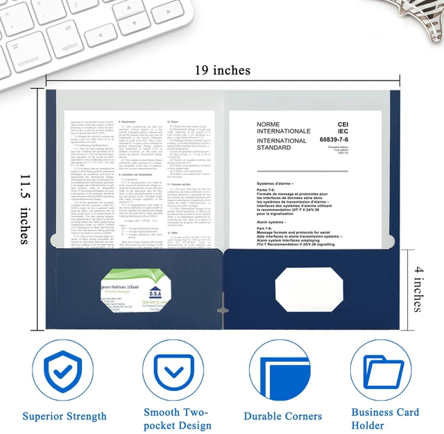 Alt view image 2 of 7 - File folders with Pockets,Navy Blue Two folders for documents,50 Pack Paper Folders with Card Slot,Letter Size,School Students,Business,Home and Office Workers