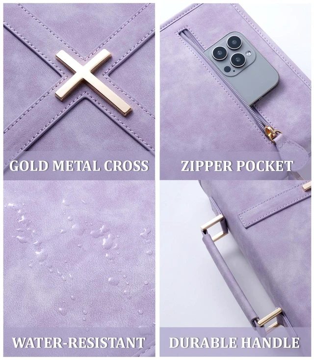 Alt view image 4 of 7 - Vegan Leather Bible Cover Case, Bible Bag with Phone Pocket, Bible Case for Women, Christian Gift Box Packaging (Purple)