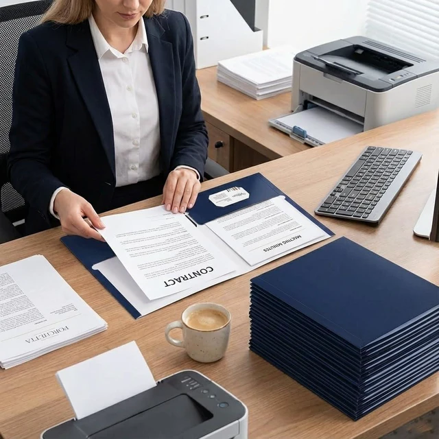 Alt view image 7 of 7 - File folders with Pockets,Navy Blue Two folders for documents,50 Pack Paper Folders with Card Slot,Letter Size,School Students,Business,Home and Office Workers