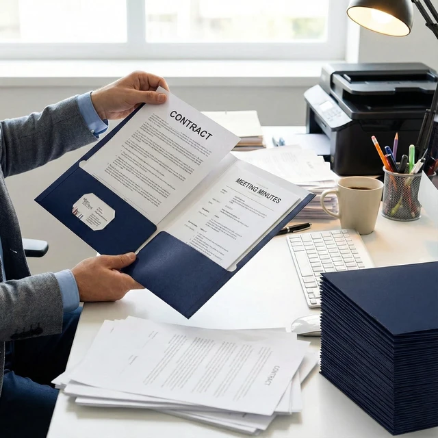 Alt view image 6 of 7 - File folders with Pockets,Navy Blue Two folders for documents,50 Pack Paper Folders with Card Slot,Letter Size,School Students,Business,Home and Office Workers