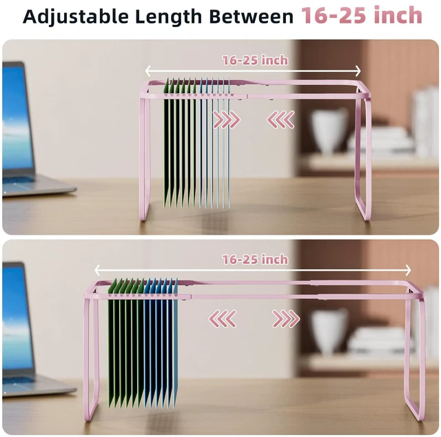 Alt view image 2 of 7 - Hanging File Folder Frame, Adjustable Letter Size File Holder 16-25 Inches, Metal File Cabinet Rails for Office, Home, School, 2P(Pink)
