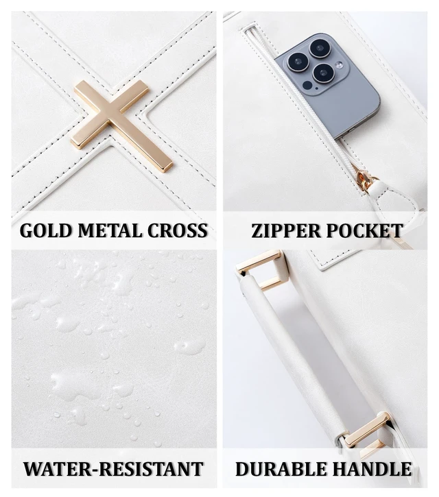 Alt view image 4 of 7 - Vegan Leather Bible Cover Case, Bible Bag with Phone Pocket, Bible Case for Men Women, Christian Gift Box Packaging (White)