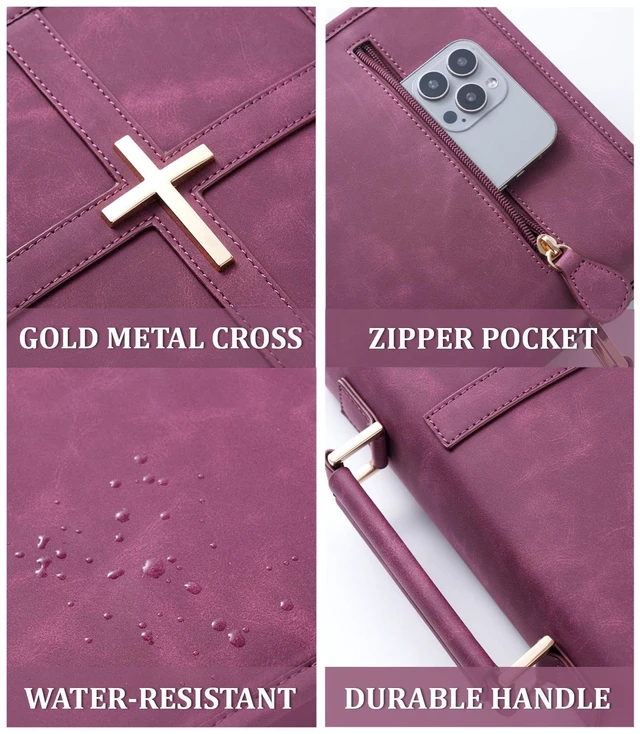 Alt view image 4 of 7 - Vegan Leather Bible Cover Case, Bible Bag with Phone Pocket, Bible Case for Women, Christian Gift Box Packaging (Red)