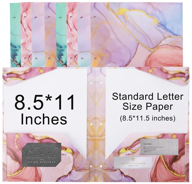 Main image of 8 pcs Plastic Folders with Pockets,3 Hole Punched Folders Heavy Duty Binder Folder for 3 Ring Binder,Cute Marble Colors 2-Pocket Folders for Documents,Back to School Supplies