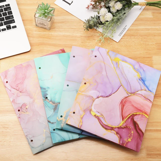 Alt view image 6 of 6 - 8 pcs Plastic Folders with Pockets,3 Hole Punched Folders Heavy Duty Binder Folder for 3 Ring Binder,Cute Marble Colors 2-Pocket Folders for Documents,Back to School Supplies