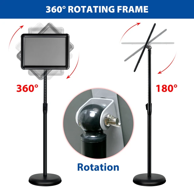 Alt view image 4 of 7 - 4Pack 8.5x11 Sign Stand - Adjustable Floor Standing Sign Holder Pedestal Poster Stand, Adjustable Height, Vertical/Horizontal Snap-Open Frame, Business & Store Sign Holder Stand, Black
