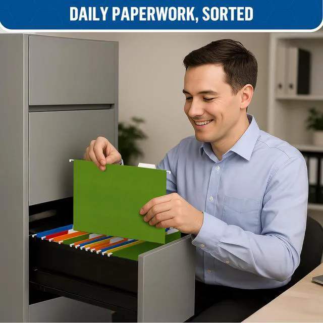 Alt view image 5 of 7 - 100 Pack Hanging File Folders Letter Size - File Folders Hanging with Tabs - File Cabinet Folders - Letter Size Hanging File Folder - Hanging Folders for Filing Cabinet - Colored Hanging File Folders