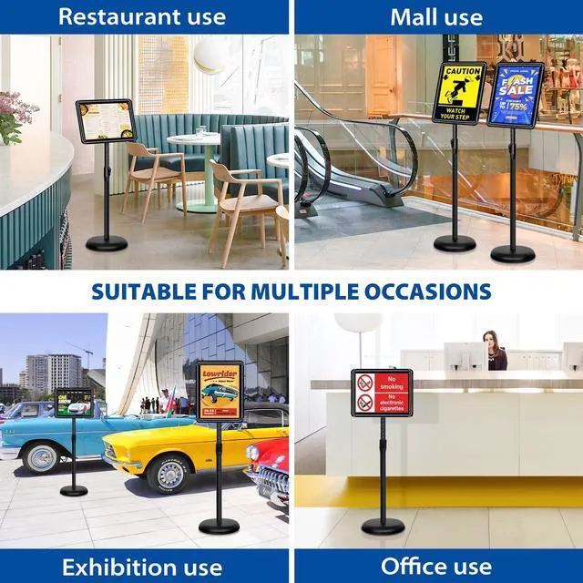 Alt view image 7 of 7 - 4Pack 8.5x11 Sign Stand - Adjustable Floor Standing Sign Holder Pedestal Poster Stand, Adjustable Height, Vertical/Horizontal Snap-Open Frame, Business & Store Sign Holder Stand, Black