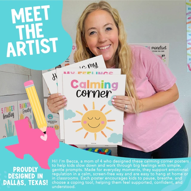 Alt view image 2 of 7 - 9 Calming Corner Classroom Must Haves, Coping & Feelings Poster for Kids Calm Corner Posters with Emotions Chart, School Counselor Mental Health Posters, Feelings Wheel Calming Classroom Decor