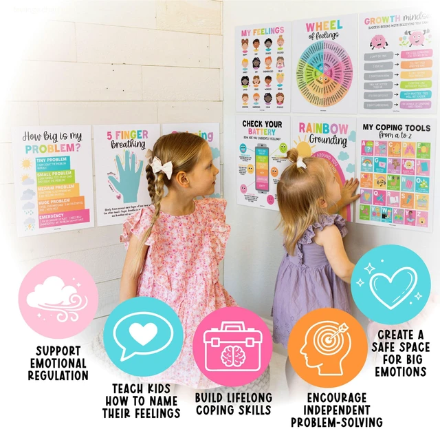Alt view image 5 of 7 - 9 Calming Corner Classroom Must Haves, Coping & Feelings Poster for Kids Calm Corner Posters with Emotions Chart, School Counselor Mental Health Posters, Feelings Wheel Calming Classroom Decor