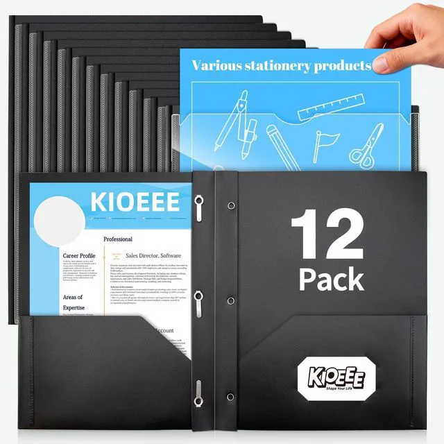 Main image of Black Plastic Folders with 2 Pockets&Prongs&Clear Front Cover(12 Pack), Heavy Duty Letter Size Plastic Folders for School Office, Letter Size Paper