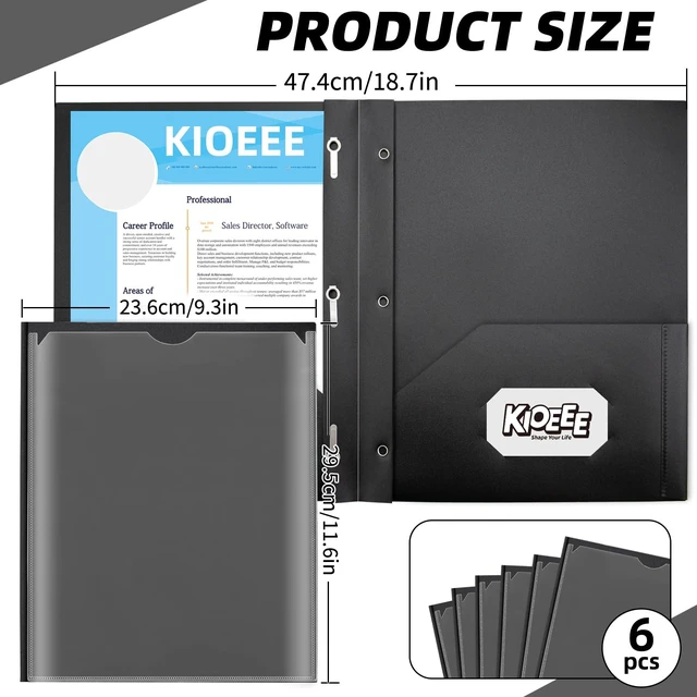 Alt view image 2 of 7 - Black Plastic Folders with 2 Pockets&Prongs&Clear Front Cover(12 Pack), Heavy Duty Letter Size Plastic Folders for School Office, Letter Size Paper