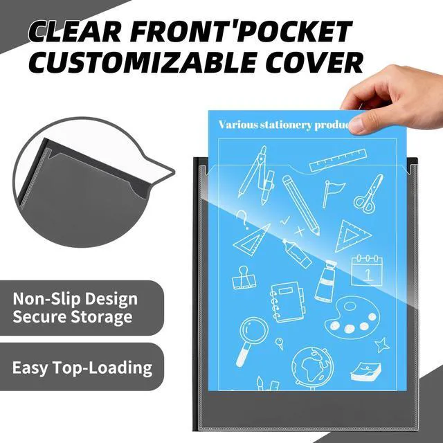 Alt view image 3 of 7 - Black Plastic Folders with 2 Pockets&Prongs&Clear Front Cover(12 Pack), Heavy Duty Letter Size Plastic Folders for School Office, Letter Size Paper