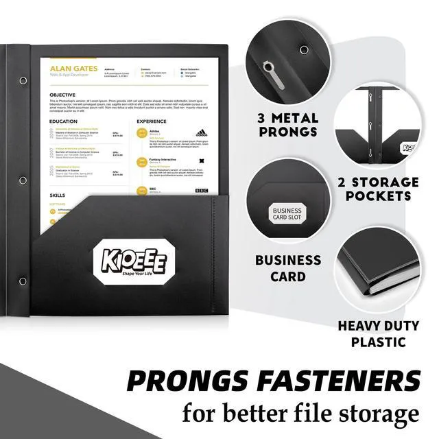 Alt view image 4 of 7 - Black Plastic Folders with 2 Pockets&Prongs&Clear Front Cover(12 Pack), Heavy Duty Letter Size Plastic Folders for School Office, Letter Size Paper