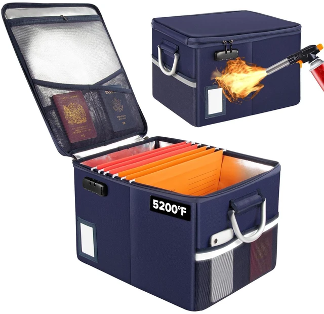 Main image of 5200°F Fireproof Document Box, Fire Important Document Organizer with Lock, Upgraded Heat Insulated Filing Storage Cabinet Office Organization (5200°F Fireproof Box, Blue)