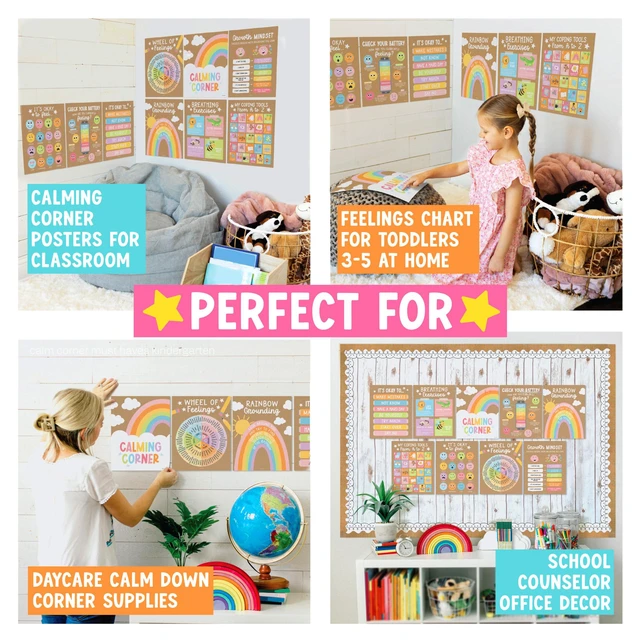 Alt view image 4 of 7 - 9 Calming Corner Classroom Must Haves, Coping & Feelings Poster for Kids Calm Corner Posters with Emotions Chart, School Counselor Mental Health Posters, Feelings Wheel Calming Classroom Decor