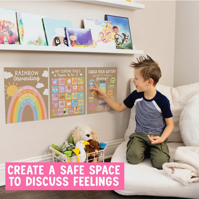 Alt view image 7 of 7 - 9 Calming Corner Classroom Must Haves, Coping & Feelings Poster for Kids Calm Corner Posters with Emotions Chart, School Counselor Mental Health Posters, Feelings Wheel Calming Classroom Decor