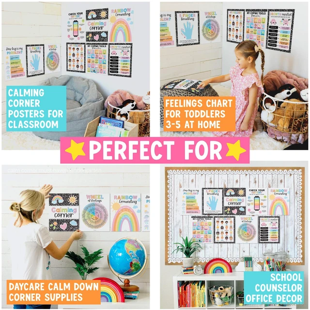 Alt view image 4 of 7 - 9 Calming Corner Classroom Must Haves, Coping & Feelings Poster for Kids Calm Corner Posters with Emotions Chart, School Counselor Mental Health Posters, Feelings Wheel Calming Classroom Decor