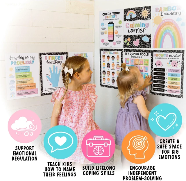 Alt view image 5 of 7 - 9 Calming Corner Classroom Must Haves, Coping & Feelings Poster for Kids Calm Corner Posters with Emotions Chart, School Counselor Mental Health Posters, Feelings Wheel Calming Classroom Decor