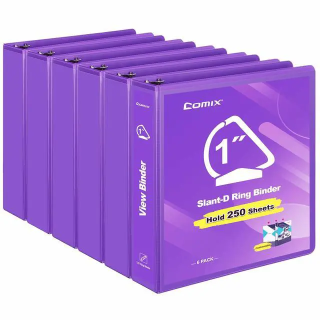 Main image of Sturdy 1 Inch Slant-D Ring 3 Ring Binder with Clear View Cover 1"Heavy Duty Slant-D Ring,PVC-Free 2.4mm Board,Holds 225 Letter Sheets,Commercial Bulk for Corporate Offices,6 Pack (Purple)