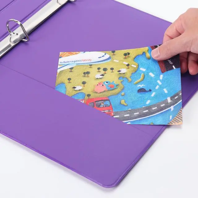 Alt view image 4 of 7 - Sturdy 1 Inch Slant-D Ring 3 Ring Binder with Clear View Cover 1"Heavy Duty Slant-D Ring,PVC-Free 2.4mm Board,Holds 225 Letter Sheets,Commercial Bulk for Corporate Offices,6 Pack (Purple)