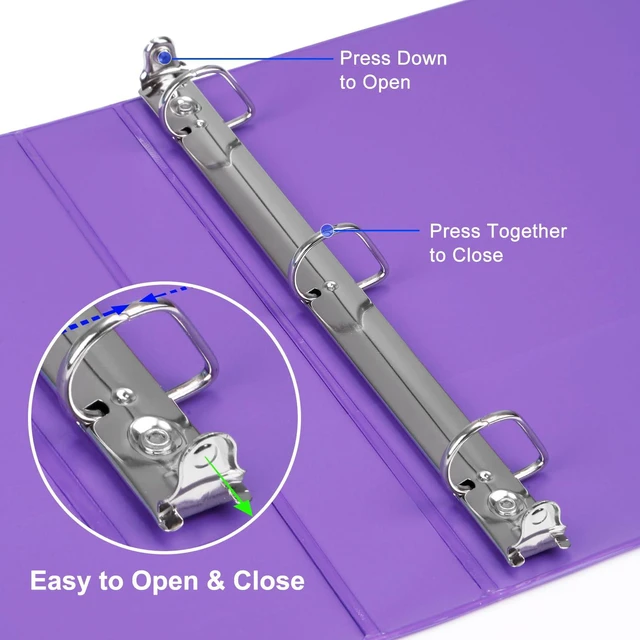 Alt view image 5 of 7 - Sturdy 1 Inch Slant-D Ring 3 Ring Binder with Clear View Cover 1"Heavy Duty Slant-D Ring,PVC-Free 2.4mm Board,Holds 225 Letter Sheets,Commercial Bulk for Corporate Offices,6 Pack (Purple)